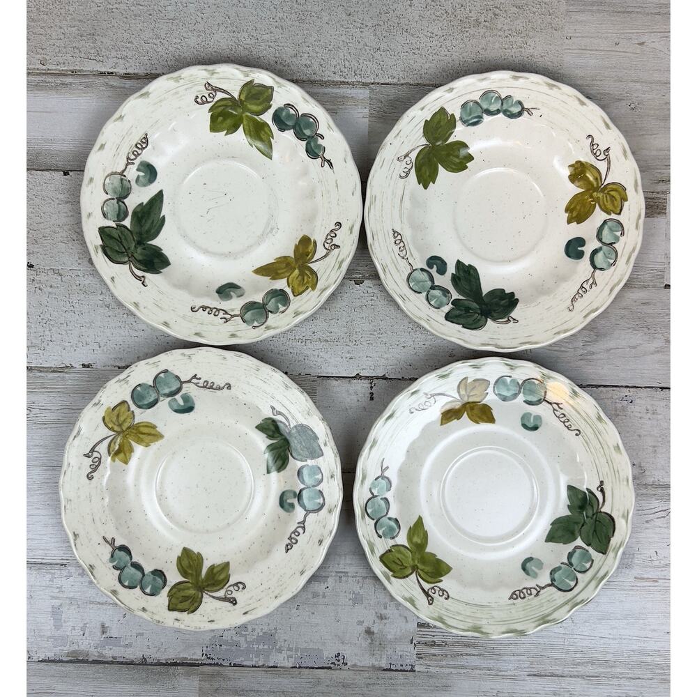 VINTAGE Metlox Vernon Ware Vineyard Saucers 6" Set of 4 California Pottery Grape
